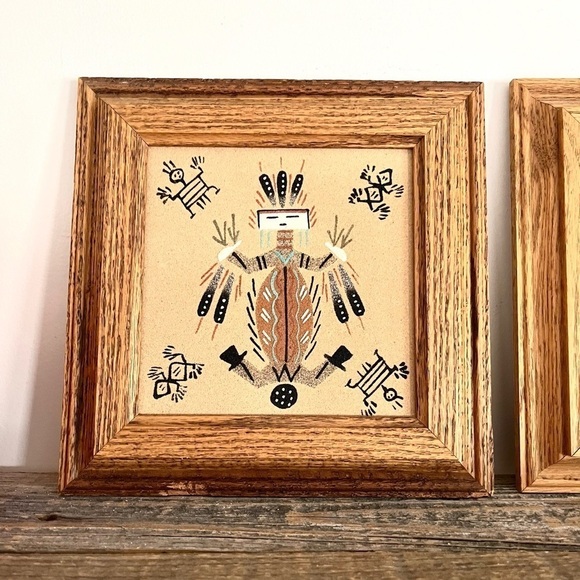 Genuine Navajo Sand Painting signed set of 2 - Picture 2 of 7